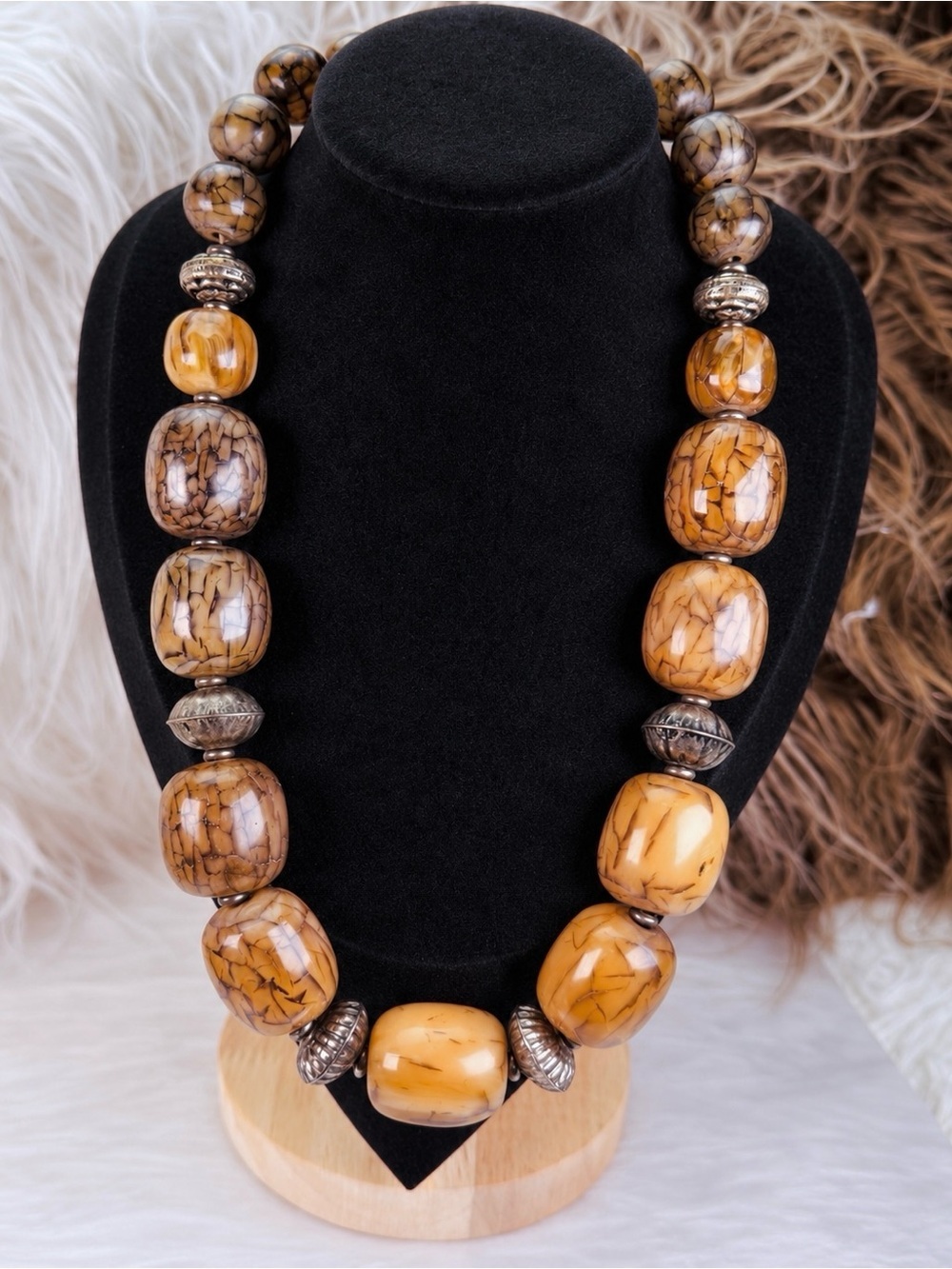Vintage bohemian chic, large beaded statement necklace